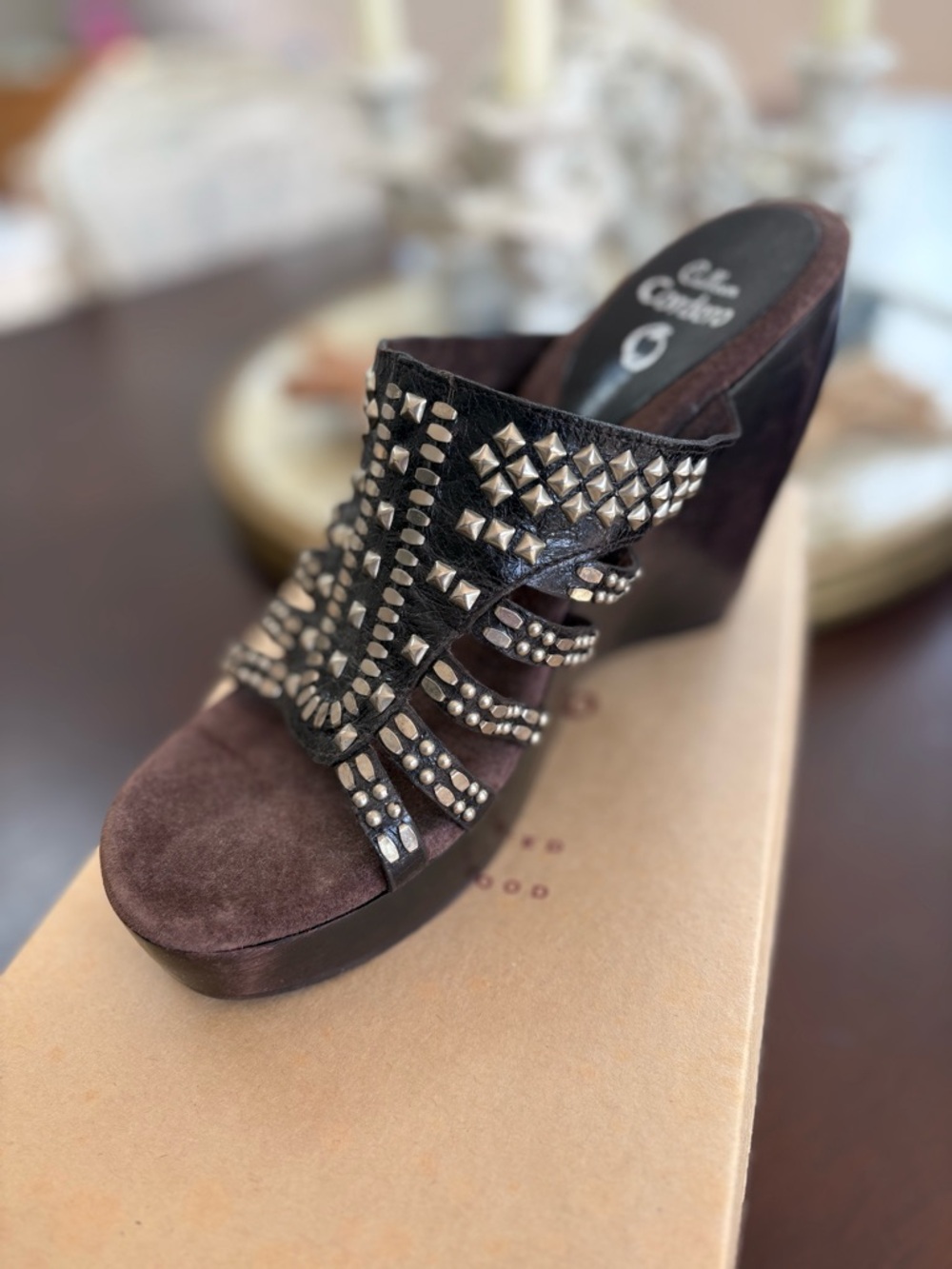 Cole Haan Brown Studded Suede Wedge Mule